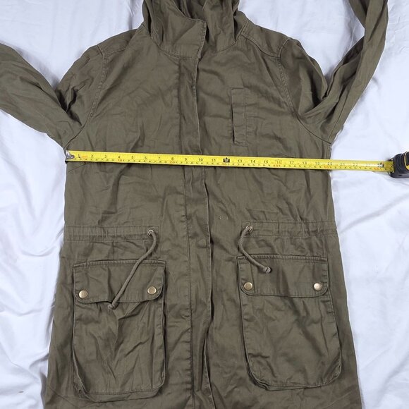 Be Cool Womens Size Large Green Hooded Military Style Jacket Cotton Lightweight - Picture 9 of 12